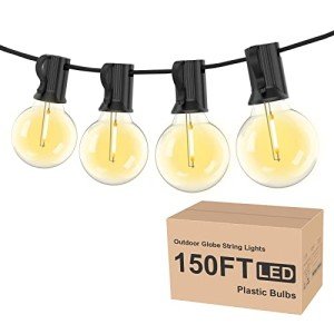 RTTY Outdoor String Lights 150ft, G40 Led Patio Lights with 75pcs Plastic Globe Bulbs,Shatterproof Waterproof Connectable Hanging for Porch Cafe Bistro Backyard Gazebo Balcony Deck Party