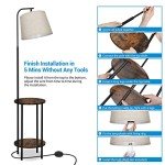 DEWENWILS Floor Lamp with Table Attached, Farmhouse Narrow Nightstand, Wooden End Side Table Floor Lamp, Adjustable Reading Lamp for Bedroom, Living Room, Office, Kids Room