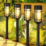 ILANCK 8 Pack Solar Pathway Lights Outdoor, Waterproof Solar Lights Outdoor with Metal & Glass Design - Auto On/Off, Long-Lasting, Landscape Lighting for Garden, Yard, Lawn, Driveway, Walkway