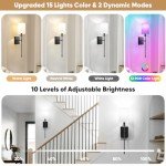 24.5 Inch Black Battery Operated Wall Sconces Set of 2, Rechargeable Wireless Wall Lights with Remote & White Fabric Shade, Indoor Not Hardwired Dimmable Wall Lamps For Bedroom, 2 Bulbs Included