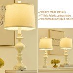 SAIWEYA 27.5" Farmhouse Table Lamps Set of 2 Bedside Lamp with USB C+A Ports & AC Outlet, 3 Way Dimmable Touch Lamps for Living Room Bedroom Office Study Room Rustic Nightstand Traditional Lamp