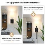 24.5 Inch Black Battery Operated Wall Sconces Set of 2, Rechargeable Wireless Wall Lights with Remote & White Fabric Shade, Indoor Not Hardwired Dimmable Wall Lamps For Bedroom, 2 Bulbs Included
