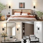 24.5 Inch Black Battery Operated Wall Sconces Set of 2, Rechargeable Wireless Wall Lights with Remote & White Fabric Shade, Indoor Not Hardwired Dimmable Wall Lamps For Bedroom, 2 Bulbs Included
