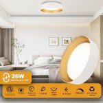Flynix 12.5 Inch LED Flush Mount Ceiling Light Fixture, 26W, Super Bright 1350 Lumen, 3 Color 3000K/4000K/5000K, Matt White with Gold Inside, Dimmable Ceiling Lamp for Bedroom Hallway Bathroom Outdoor