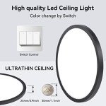 RGZZUP 28W LED Flush Mount Ceiling Light, Shell 3 Color Changeable (3000K/4000K/6000K),120V Slim Surface Mount Ceiling Light Lighting Fixture for Kitchen Bedroom Living Room (Black-6 Pack)