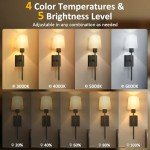 TOOWELL Battery Operated Wall Sconce Set of 2, Black Rechargeable Wall Lights with Remote, Wireless Wall Sconces Battery Powered Wall Lamp for Bedroom Living Room Hallway Bathroom
