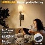 TOOWELL Battery Operated Wall Sconce Set of 2, Black Rechargeable Wall Lights with Remote, Wireless Wall Sconces Battery Powered Wall Lamp for Bedroom Living Room Hallway Bathroom