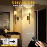 TOOWELL Battery Operated Wall Sconce Set of 2, Black Rechargeable Wall Lights with Remote, Wireless Wall Sconces Battery Powered Wall Lamp for Bedroom Living Room Hallway Bathroom