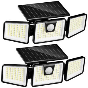 INCX Solar Outdoor Lights with Motion Sensor, Solar Powered 3 Heads Security Lights, 156 LED Flood Light Motion Detected Spotlight for Patio Garage Yard Entryways, IP65 Waterproof 2 Pack