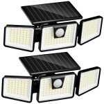 INCX Solar Outdoor Lights with Motion Sensor, Solar Powered 3 Heads Security Lights, 156 LED Flood Light Motion Detected Spotlight for Patio Garage Yard Entryways, IP65 Waterproof 2 Pack