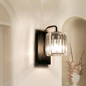 Grneric Crystal Wall Sconces,Black Wall Light Fixtures,Black Sconce with Glass Shade,Wall Lights Modern Sconces Wall Lighting Wall Sconce for Living Room Bathroom Hallway Bedroom 10 Inch