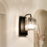 Grneric Crystal Wall Sconces,Black Wall Light Fixtures,Black Sconce with Glass Shade,Wall Lights Modern Sconces Wall Lighting Wall Sconce for Living Room Bathroom Hallway Bedroom 10 Inch