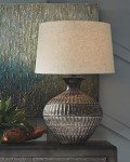 Signature Design by Ashley Magan 285." Textured Bronze Metal Table Lamp, Antique Brown Finish