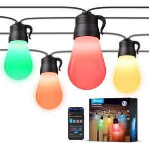 Govee Smart Outdoor String Lights H7029, 24ft RGBIC Outdoor Lights with 8 Dimmable LED Bulbs, IP65 Waterproof, Color Changing Warm White Lights with 47 Scene Modes for Patio, Backyard, App Control