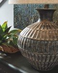 Signature Design by Ashley Magan 285." Textured Bronze Metal Table Lamp, Antique Brown Finish