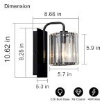 Grneric Crystal Wall Sconces,Black Wall Light Fixtures,Black Sconce with Glass Shade,Wall Lights Modern Sconces Wall Lighting Wall Sconce for Living Room Bathroom Hallway Bedroom 10 Inch