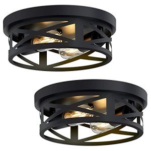 SKEJAO Black Flush Mount Ceiling Light Fixture (2 Pack)