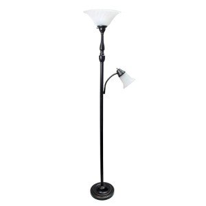 Elegant Designs LF2003-RBZ 2 Light Mother Daughter Floor Lamp with White Marble Glass,Restoration Bronze