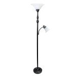 Elegant Designs LF2003-RBZ 2 Light Mother Daughter Floor Lamp with White Marble Glass,Restoration Bronze