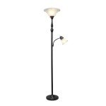 Elegant Designs LF2003-RBZ 2 Light Mother Daughter Floor Lamp with White Marble Glass,Restoration Bronze