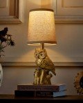 G-SAFAVA 14.25" Small Table Lamp for Living Room Farmhouse Bedside Resin Single Lamp with Gold Owl Lamp Shape for Bedroom Retro Rustic Nightstand Lamp
