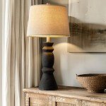 Oneach 25.75'' Farmhouse Ceramic Table Lamp for Living Room, Rustic Black Bedside Lamps for Bedroom, Nightstand, Dining Room, Office, Table Decor