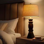 Oneach 25.75'' Farmhouse Ceramic Table Lamp for Living Room, Rustic Black Bedside Lamps for Bedroom, Nightstand, Dining Room, Office, Table Decor