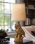 G-SAFAVA 14.25" Small Table Lamp for Living Room Farmhouse Bedside Resin Single Lamp with Gold Owl Lamp Shape for Bedroom Retro Rustic Nightstand Lamp