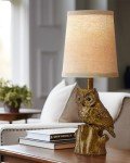 G-SAFAVA 14.25" Small Table Lamp for Living Room Farmhouse Bedside Resin Single Lamp with Gold Owl Lamp Shape for Bedroom Retro Rustic Nightstand Lamp