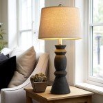 Oneach 25.75'' Farmhouse Ceramic Table Lamp for Living Room, Rustic Black Bedside Lamps for Bedroom, Nightstand, Dining Room, Office, Table Decor
