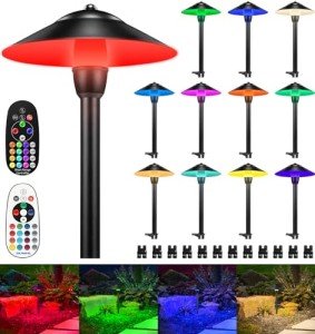 SUNVIE RGBW Low Voltage Landscape Lights 3W Color Changing Pathway Lights 12-24V Multi-Color Path Lights Waterproof for Yard Garden Walkway Holiday Landscape Lighting ETL Listed Cord, 12 Pack