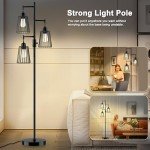 COFF Industrial Floor Lamp, 3 x 1200LM Edison LED Bulbs Included, Bright 3-Light Dimmable Floor Lamp, Farmhouse Tall Standing Lamp for Living Room, Bedroom Office Rustic Home Decor (Matte Black)