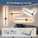 Pasoar Battery Operated Wall Sconce Set of Two, USB Rechargeable LED Wall Lights with Remote Control, Dimmable Cordless Wall Lamp Indoor, 360° Rotation for Living Room, Bedroom, Black 23.6 Inches
