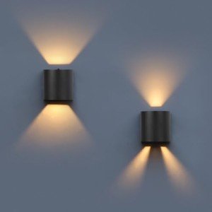 LUTEC 2-Pack LED Up & Down Adjustable Wall Lights,Anti-Rust Aluminium Modern Outdoor Indoor Wall Sconce, 10W, 400LM, 3000K Warm White Exterior Light, IP65 Waterproof for Porch, Patio, Garage-Black