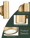 Cargifak 2-Light Wall Light, Brass Gold Wall Sconce, Indoor Up and Down Wall Lamp for Bedroom Bathroom Stair Entryway (2 Pack), WL4830-2W-BB-2PK