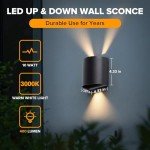 LUTEC 2-Pack LED Up & Down Adjustable Wall Lights,Anti-Rust Aluminium Modern Outdoor Indoor Wall Sconce, 10W, 400LM, 3000K Warm White Exterior Light, IP65 Waterproof for Porch, Patio, Garage-Black