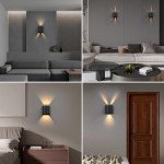 LUTEC 2-Pack LED Up & Down Adjustable Wall Lights,Anti-Rust Aluminium Modern Outdoor Indoor Wall Sconce, 10W, 400LM, 3000K Warm White Exterior Light, IP65 Waterproof for Porch, Patio, Garage-Black
