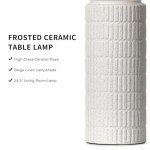 Cinyirong 23.5'' Ceramic Lamp for Living Room-Farmhouse Table Lamp for Bedroom Nightstand, White Night Stand Light Lamp with Linen Shade, Modern Bedroom Lamp Frosted White(2 Bulbs Included)