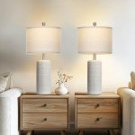 Cinyirong 23.5'' Ceramic Lamp for Living Room-Farmhouse Table Lamp for Bedroom Nightstand, White Night Stand Light Lamp with Linen Shade, Modern Bedroom Lamp Frosted White(2 Bulbs Included)