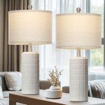 Cinyirong 23.5'' Ceramic Lamp for Living Room-Farmhouse Table Lamp for Bedroom Nightstand, White Night Stand Light Lamp with Linen Shade, Modern Bedroom Lamp Frosted White(2 Bulbs Included)