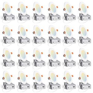 Amico 24 Pack 4 Inch 5CCT Ultra-Thin LED Recessed Ceiling Light with Junction Box, 2700K/3000K/3500K/4000K/5000K Selectable, 10W Eqv 60W, Dimmable Can Light, 800LM High Brightness Downlight - ETL&FCC
