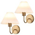 Brushed Gold Wall Sconces Sets of 2, White Pleated Fabric lampshade, Indoor Gooseneck Wall Lamp Lighting, Bathroom Dresser Hardwired sconces wall decor Fixture for Living Room Bedroom Dining Room