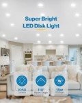 Sunco 16 Pack LED Disc Lights Ceiling 6 Inch, Flush Mount Disk Light, Recessed Can Lighting, 1050 LM, 15W (75W Equivalent), 5000K Daylight, Dimmable, Damp Rated ETL.