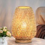 Rattan Table Lamp, Stepless Dimmable Small Beside Lamp, Vintage Wicker Wooden Nightstand Boho Bamboo Woven End Table Lamps for Bedroom Living Room Desk Kids Room, 2700K T45 LED Bulb Included