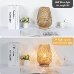Rattan Table Lamp, Stepless Dimmable Small Beside Lamp, Vintage Wicker Wooden Nightstand Boho Bamboo Woven End Table Lamps for Bedroom Living Room Desk Kids Room, 2700K T45 LED Bulb Included