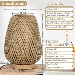 Rattan Table Lamp, Stepless Dimmable Small Beside Lamp, Vintage Wicker Wooden Nightstand Boho Bamboo Woven End Table Lamps for Bedroom Living Room Desk Kids Room, 2700K T45 LED Bulb Included