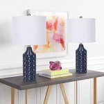 Qingmiao Modern Ceramic Table Lamp, Set of 2 - Navy Blue with Diamond Protrusions Texture, 25'' Nightstand Lamp for Bedroom Living Room, 3-Way Dimmable Included