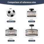 Pevfah Crystal Black Ceiling Light, Modern Semi Flush Mount Ceiling Lighting Fixture, Round Hallway Lighting Fixtures for Kitchen Entryway Bedroom Laundry Room, 1-Light, 9 Inch