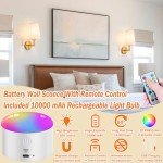 Wall Sconce Battery Operated Wall Light Fixure with Remote Control, Dimmable Battery Operated Wall Sconces Set Of Two, Indoor Wireless Wall Mounted Lamp with Rechargable Bulb For Bedroom Living Room (