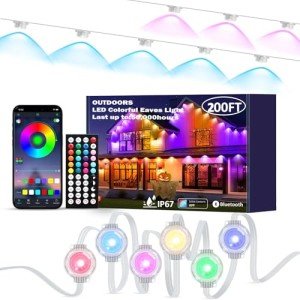 DIERLIGHT 200FT Permanent Outdoor Lights, RGB LED Eaves Lights with APP/Remote Control, IP67 Waterproof LED Outdoor String Lights for Christmas, Halloween, Garden Decor